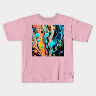 Vibrant Fluid Artistry in Aqua and Orange Kids T-Shirt